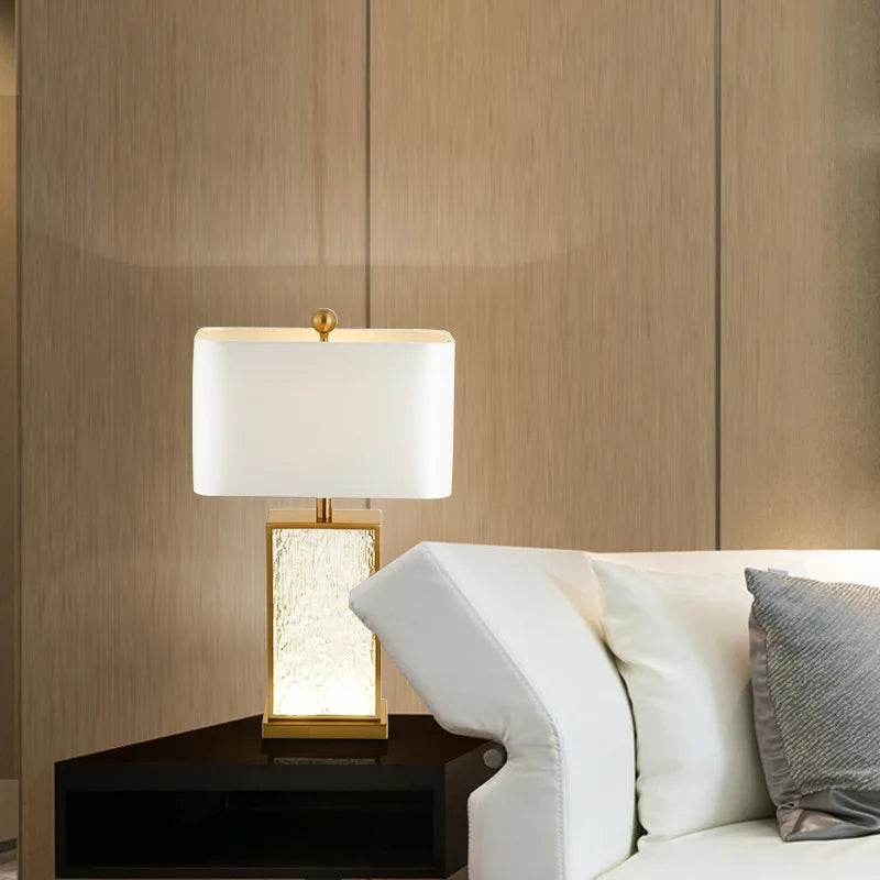 Modern Minimalist Luxury Table Lamp Corrugated Glass Gold Frame Led Desk Light for Bedroom Bedside Study Living Room Home Decor