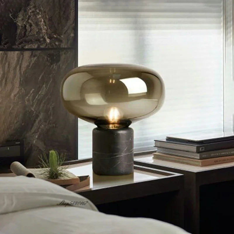 Postmodern Marble Glass Table Lamp Bed Room Decoration Beside Lamp Luxury Black Table Lamps for Living Room Study E27 Desk Lamp