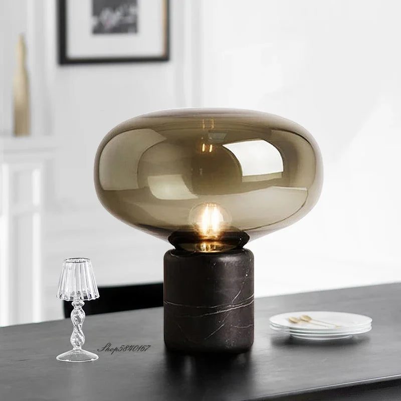 Postmodern Marble Glass Table Lamp Bed Room Decoration Beside Lamp Luxury Black Table Lamps for Living Room Study E27 Desk Lamp