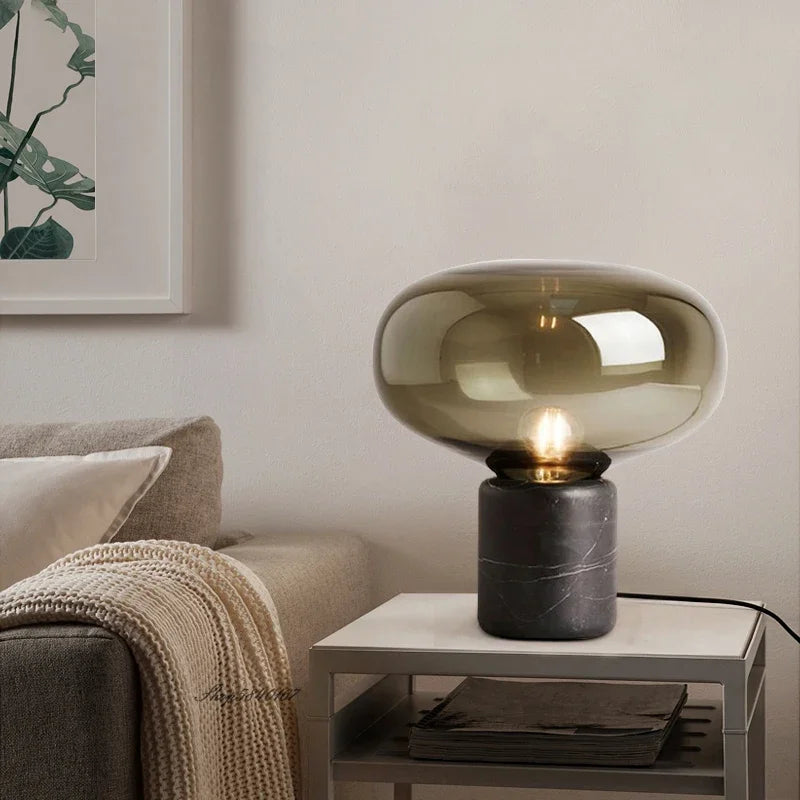 Postmodern Marble Glass Table Lamp Bed Room Decoration Beside Lamp Luxury Black Table Lamps for Living Room Study E27 Desk Lamp