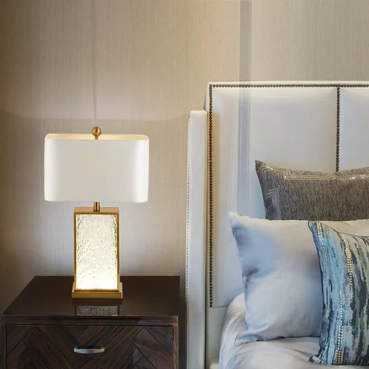 Modern Minimalist Luxury Table Lamp Corrugated Glass Gold Frame Led Desk Light for Bedroom Bedside Study Living Room Home Decor