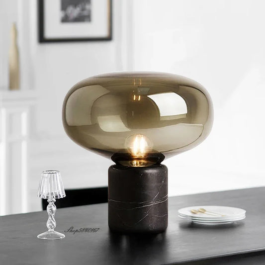 Postmodern Marble Glass Table Lamp Bed Room Decoration Beside Lamp Luxury Black Table Lamps for Living Room Study E27 Desk Lamp